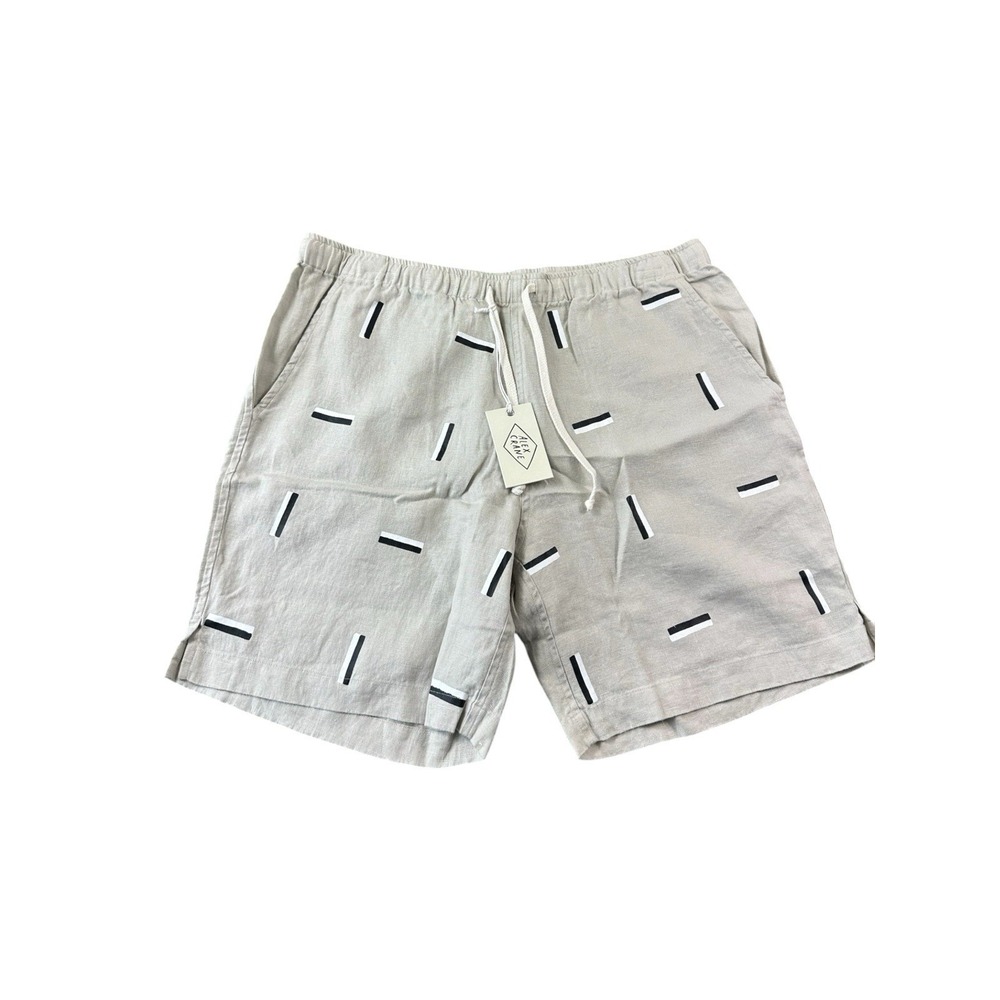 Alex Crane Brown Black White AOP Pure Linen Mens Short Size Large NWT